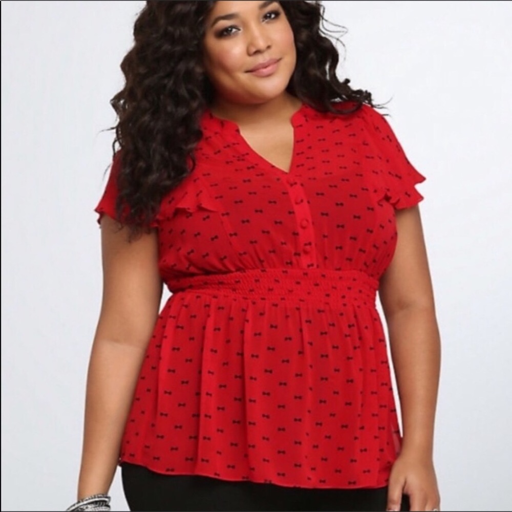 Torrid Red Bow Chiffon Top Plus Size 3X *Flaw